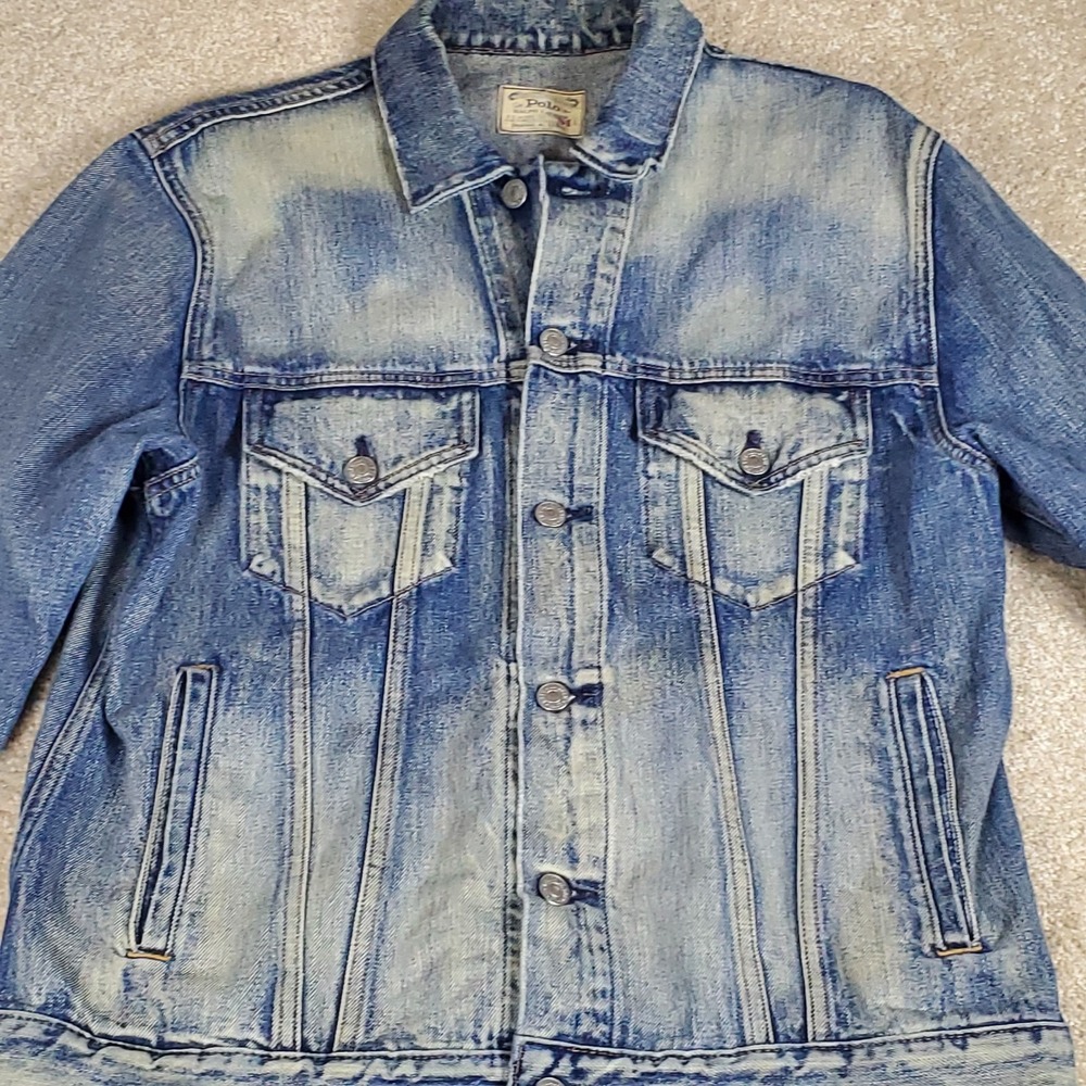 Polo Ralph Lauren Men's Blue Jean Jacket Size M Distressed Trucker Vintage 1990s